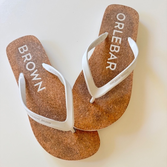 Orlebar Brown Flip Flops UK 11-12 White Beach Pool Slides Sandals Row - Picture 1 of 8